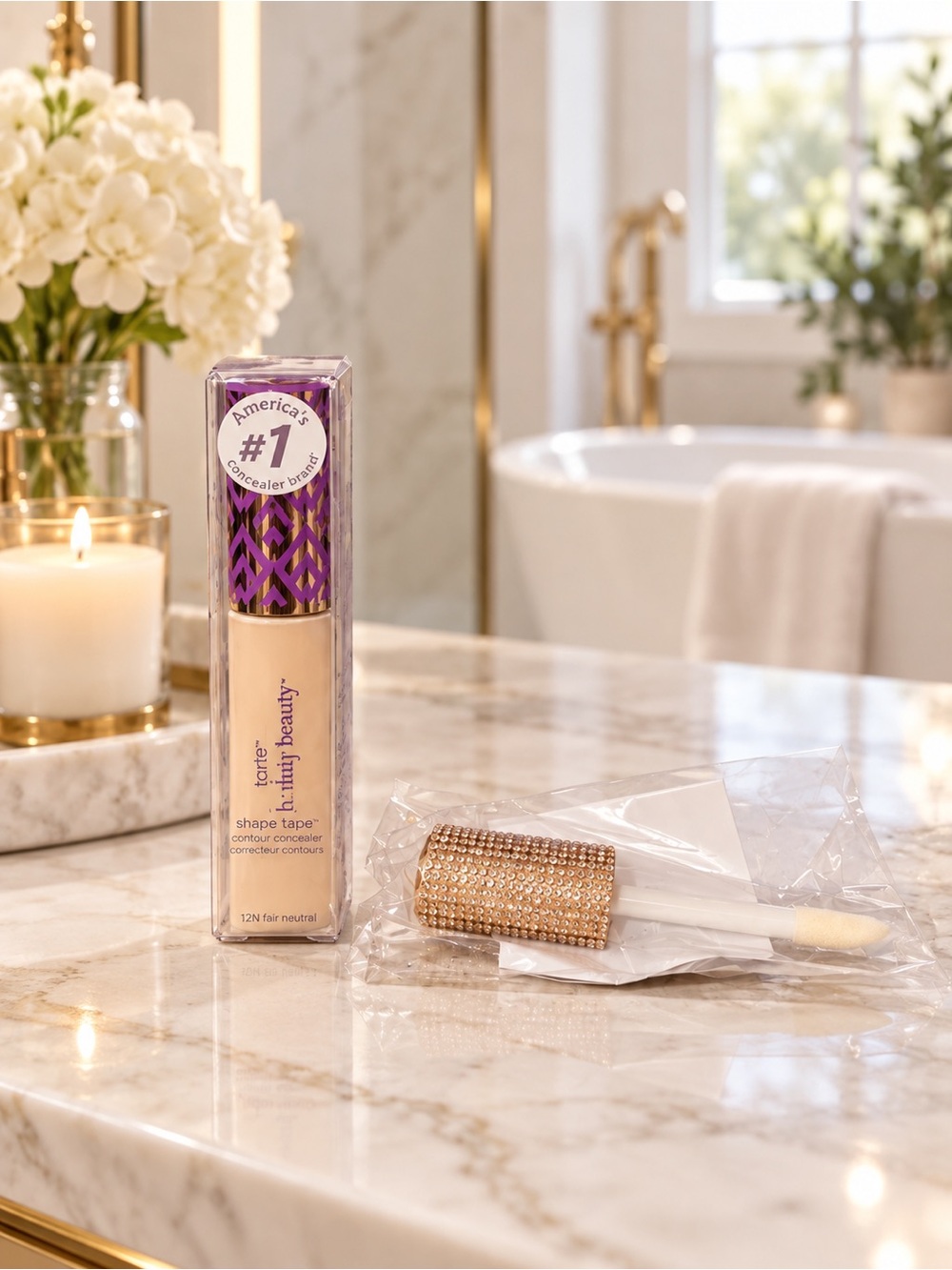 Tarte Shape Tape Concealer 12N Fair Neutral + Reusable Rhinestone Wand NWT